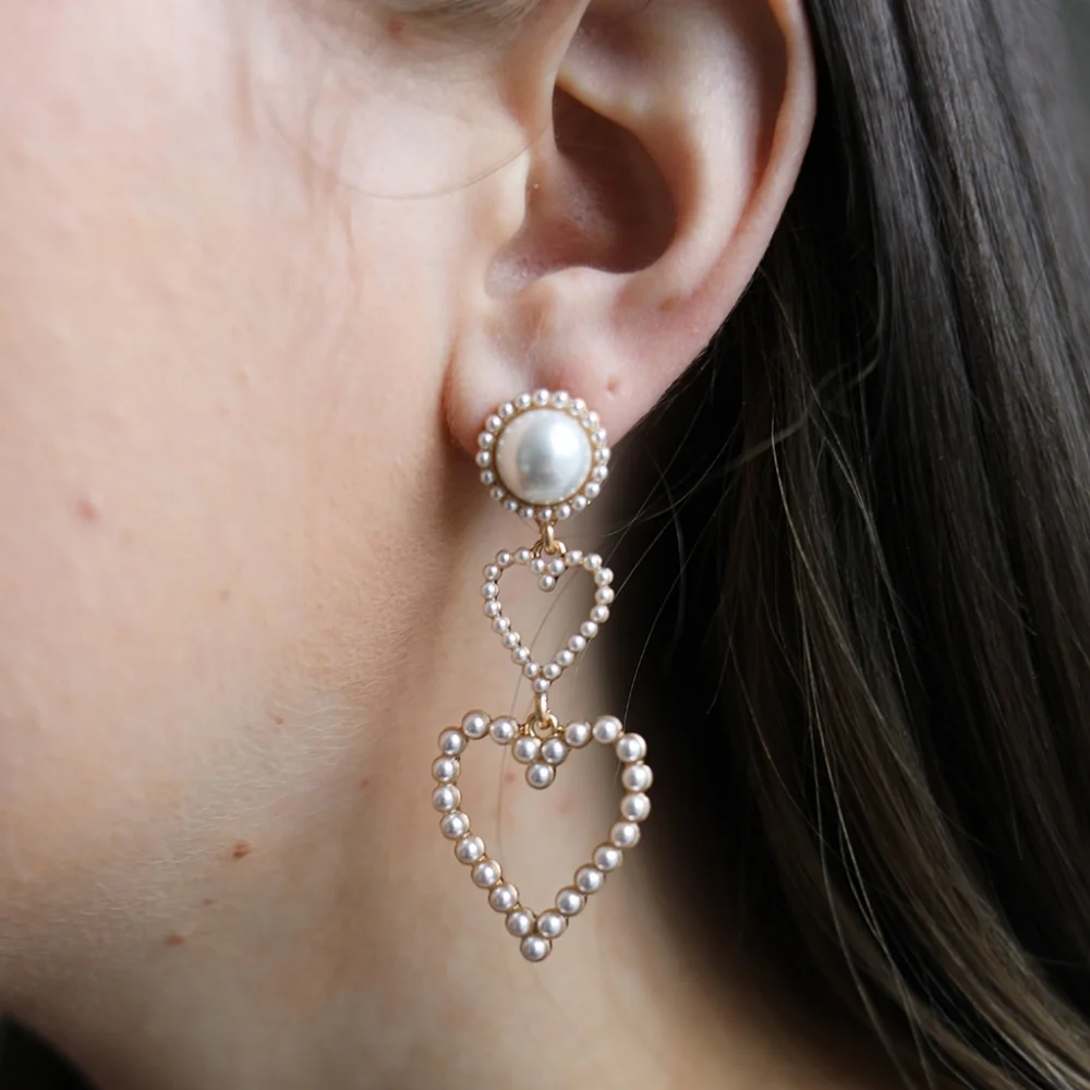 Pearl Heart Drop Earrings